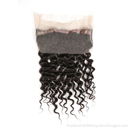 One Donor Accept Paypal Elastic Band Brazilian Real Human Remy Hair Deep Wave Curls 360 Lace Frontal Closure